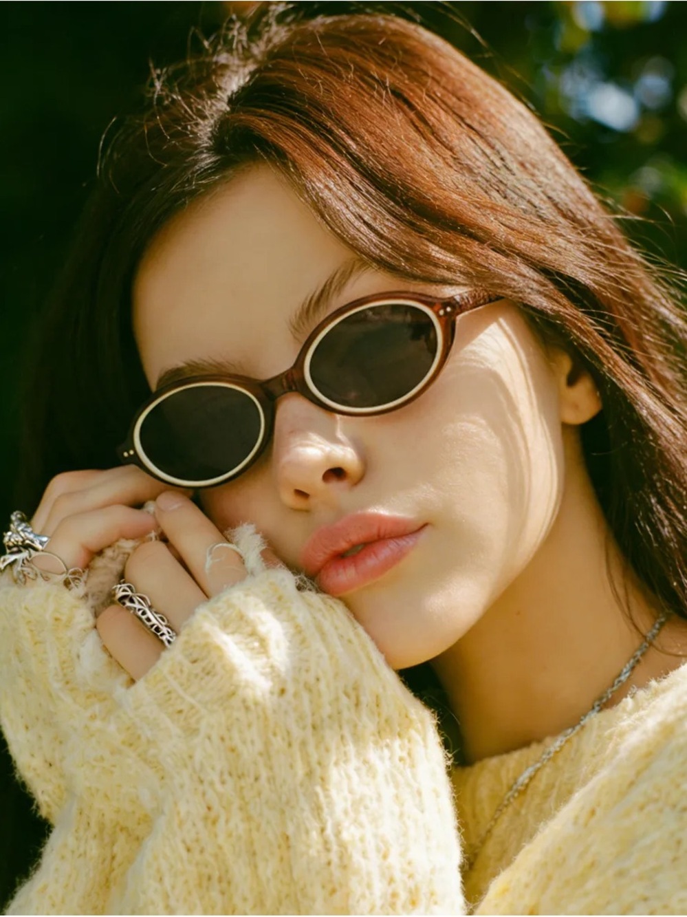 TIJN Retro Oval Brown Sunglasses with Cream Trim